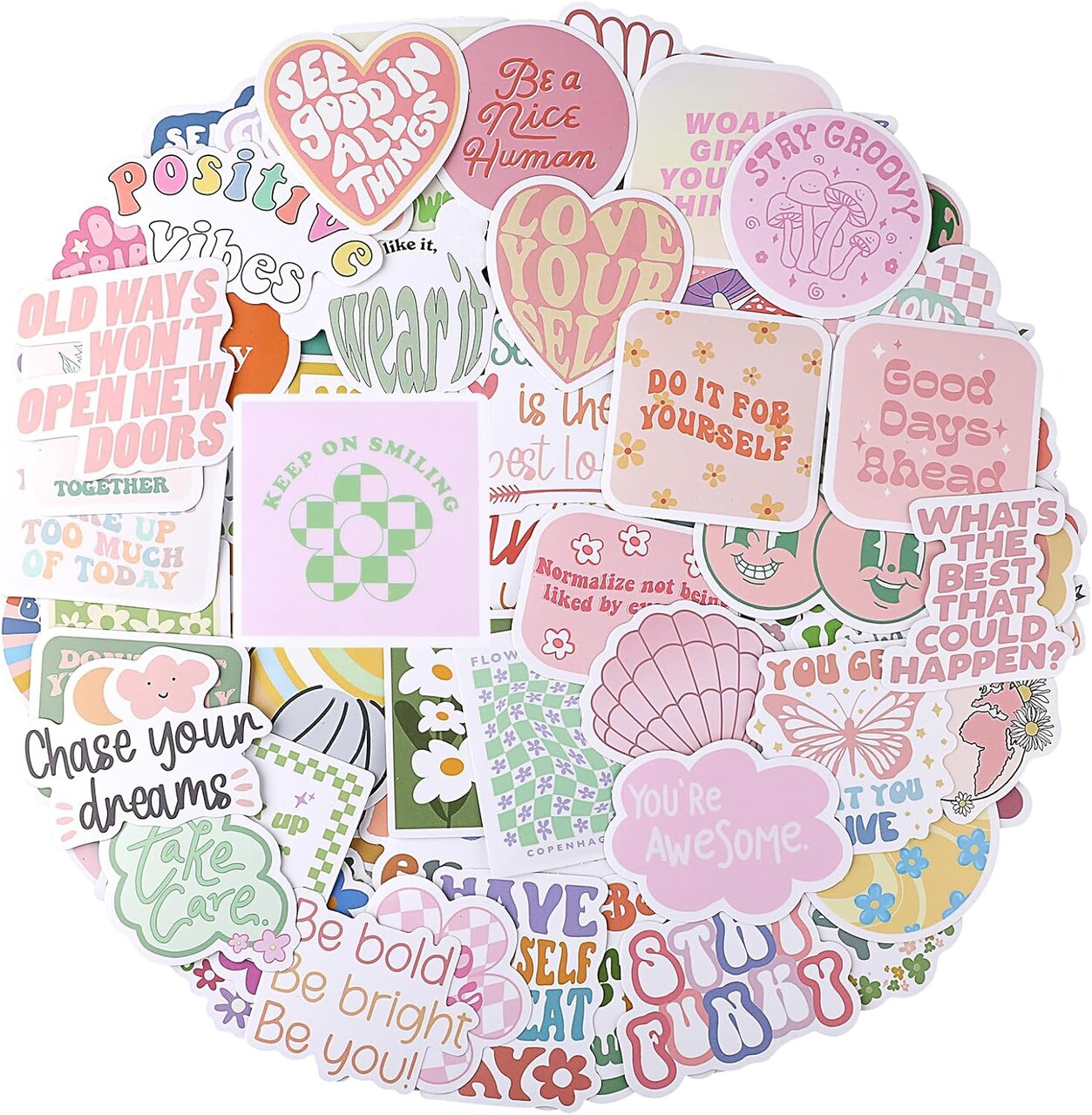 100PCS Cute Preppy Stickers Pink Motivational Vinyl Waterproof Sticker
